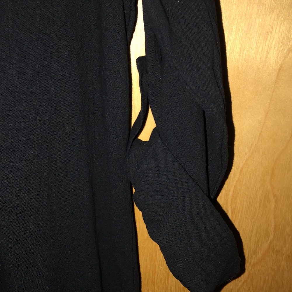 Long Sleeve Collard Button Down Shirt Dress Black With Side Slits Size Small - Picture 3 of 8